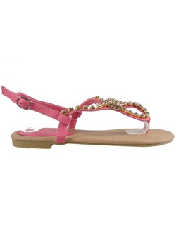 Różowe sandały damskie z cyrkoniami buty płaskie ze sklepu Kokietki w kategorii Sandały damskie - zdjęcie 106048604