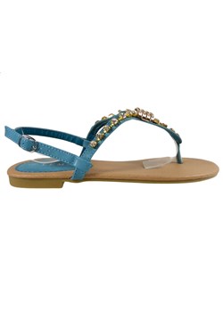 Morskie sandały z cyrkoniami płaskie buty damskie ze sklepu Kokietki w kategorii Sandały damskie - zdjęcie 106048684