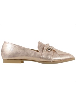 Złote płaskie buty mokasyny damskie eko skóra ze sklepu Kokietki w kategorii Mokasyny damskie - zdjęcie 106048780