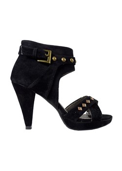 Czarne zamszowe sandały damskie szpilki ćwieki ze sklepu Kokietki w kategorii Sandały damskie - zdjęcie 106049244