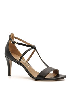 Czarne skórzane sandały na niskiej szpilce 114B ze sklepu NESCIOR w kategorii Sandały damskie - zdjęcie 106154994