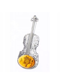 Broszka srebrna z bursztynem gitara skrzypce ze sklepu SHYMI.pl w kategorii Broszki - zdjęcie 107658323