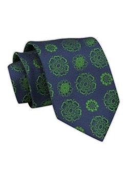 Krawat Męski, Granatowy w Zielone Kwiatki, Klasyczny, Szeroki 7,5 cm, Elegancki -CHATTIER KRCH1203 ze sklepu JegoSzafa.pl w kategorii Krawaty - zdjęcie 107710144