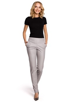 M144 Eleganckie spodnie rurki z eko-skóry - szare ze sklepu Świat Bielizny w kategorii Spodnie damskie - zdjęcie 108156883