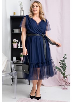 Sukienka wieczorowa tiulowa z falbanką ASIA granatowa ze sklepu karko.pl w kategorii Sukienki - zdjęcie 108180443