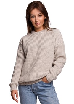 BK052 Długi sweter w prążek - beżowy ze sklepu Świat Bielizny w kategorii Swetry damskie - zdjęcie 108894092