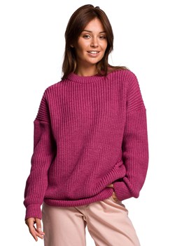 BK052 Długi sweter w prążek - wrzosowy ze sklepu Świat Bielizny w kategorii Swetry damskie - zdjęcie 108894104