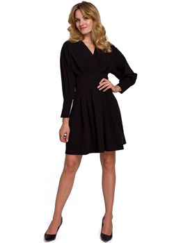 K087 Sukienka z rozkloszowanymi zakładkami - czarna ze sklepu Świat Bielizny w kategorii Sukienki - zdjęcie 108894184