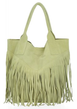Uniwersalna Torebka Skórzana Shopper Bag Boho renomowanej firmy Vittoria Gotti Pistacja (kolory) ze sklepu PaniTorbalska w kategorii Torby Shopper bag - zdjęcie 108947994