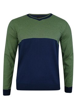 Sweter Granatowo-Zielony, w Drobne Paski, Dekolt w Serek (V-neck) -ELKJAER- Męski SWKNGS22257zielgr ze sklepu JegoSzafa.pl w kategorii Swetry męskie - zdjęcie 109010663