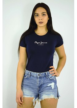 t-shirt damski pl502711 595 pepe jeans granatowy stretch ze sklepu Royal Shop w kategorii Bluzki damskie - zdjęcie 109040873