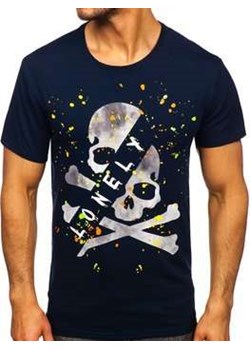 Granatowy T-shirt męski z nadrukiem Denley Y70008 ze sklepu Denley w kategorii T-shirty męskie - zdjęcie 109762952
