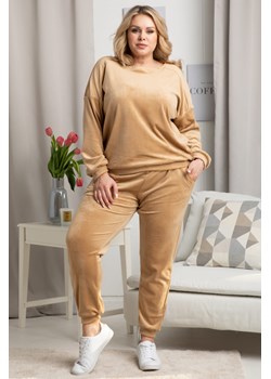 Komplet dresowy WELUROWY bluza i spodnie ALISA karmelowy ze sklepu karko.pl w kategorii Dresy damskie - zdjęcie 109770434