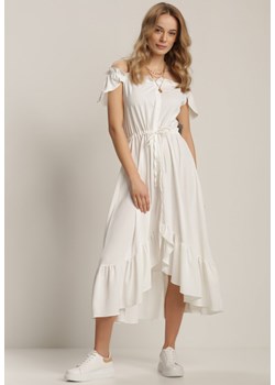 Sukienka Renee biała z dekoltem typu hiszpanka asymetryczna z krótkim rękawem 