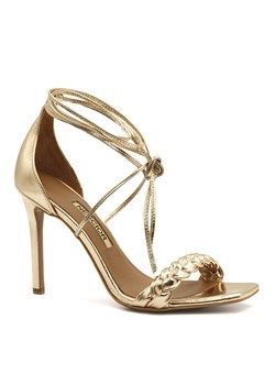 Złote skórzane szpilki sandały z warkoczem z przodu 116B ze sklepu NESCIOR w kategorii Sandały damskie - zdjęcie 110461293