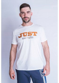 Biały t-shirt męski Roberto Cavalli z krótkim rękawem 