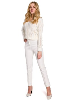 K093 Spodnie z rozcięciami z tyłu - ecru ze sklepu Świat Bielizny w kategorii Spodnie damskie - zdjęcie 110916652