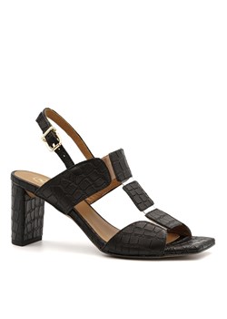 Czarne skórzane sandały na słupku w krokodyli wzór 119A ze sklepu NESCIOR w kategorii Sandały damskie - zdjęcie 111794890