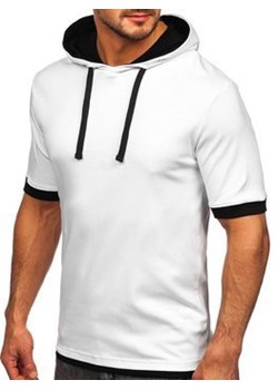 T-shirt męski bez nadruku biały z kapturem Bolf 08 ze sklepu Denley w kategorii T-shirty męskie - zdjęcie 111860740
