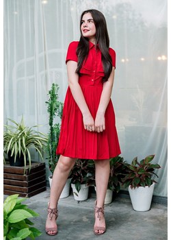 Sukienka Justmelove czerwona z krótkimi rękawami elegancka z bawełny  ze sklepu Justmelove w kategorii Sukienki - zdjęcie 111931451