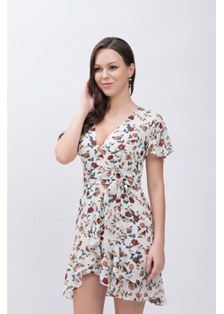 Sukienka z krótkim rękawem mini w kwiaty w serek 