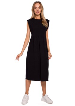 M581 Sukienka midi z ozdobnymi rękawami - czarna ze sklepu Świat Bielizny w kategorii Sukienki - zdjęcie 113362562