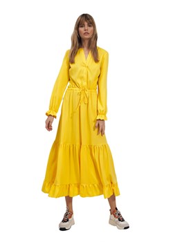 Długa żółta sukienka z falbanką - S178 ze sklepu Świat Bielizny w kategorii Sukienki - zdjęcie 113721663