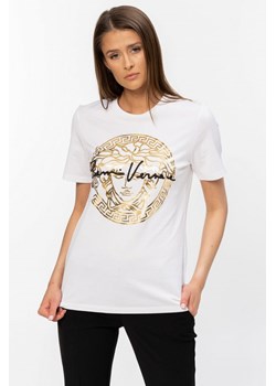 VERSACE - biały t-shirt damski ze złotą Meduzą ze sklepu outfit.pl w kategorii Bluzki damskie - zdjęcie 114224421