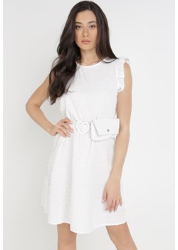 Biała Sukienka z Paskiem i Saszetką Rhethis ze sklepu Born2be Odzież w kategorii Sukienki - zdjęcie 114514073