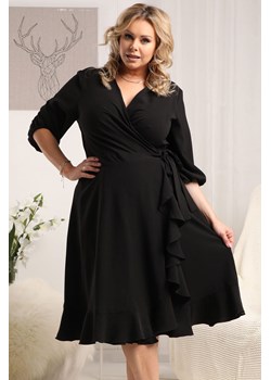 Sukienka wieczorowa kopertowa elegancka z falbanką IRIS wiązana czarna ze sklepu karko.pl w kategorii Sukienki - zdjęcie 114753251