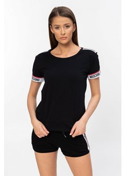 MOSCHINO UNDERWEAR - czarny t-shirt  z pagonami z logo ze sklepu outfit.pl w kategorii Bluzki damskie - zdjęcie 114776300