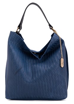 Skórzana torebka "Sebastiana" w kolorze niebieskim - 38 x 36 x 14 cm ze sklepu Limango Polska w kategorii Torby Shopper bag - zdjęcie 114974761