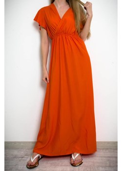 Pomarańczowy sukienka Olika z krótkim rękawem casualowa z dekoltem v 