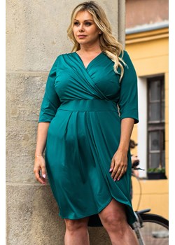 Sukienka atrakcyjna elegancka kopertowa dzianinowa ROXI zielona PROMOCJA ze sklepu karko.pl w kategorii Sukienki - zdjęcie 115916650