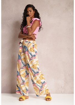 Jasnobeżowe Spodnie Szerokie Chryaza ze sklepu Renee odzież w kategorii Spodnie damskie - zdjęcie 117647561