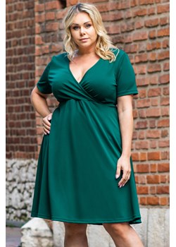 Sukienka zielona w serek kopertowa dzianinowa z krótkim rękawem  ze sklepu karko.pl w kategorii Sukienki - zdjęcie 118490233