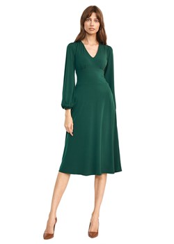 Klasyczna zielona sukienka midi - S194 ze sklepu Świat Bielizny w kategorii Sukienki - zdjęcie 121169520