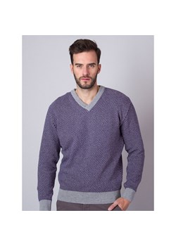 Sweter męski Willsoor fioletowy w serek w kratkę 