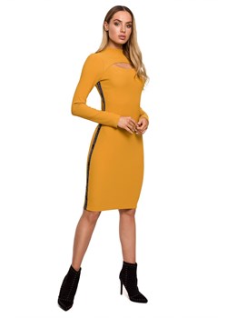 Sukienka żółta Moe dopasowana z golfem casual z długim rękawem midi 