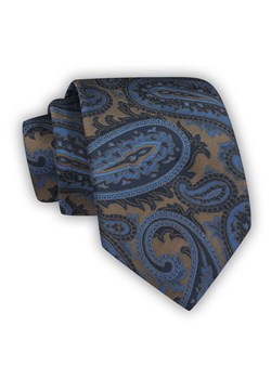 Krawat Męski, Brązowo-Granatowy, Duże Paisley, Klasyczny, Szeroki 8 cm, Elegancki -CHATTIER KRCH1235 ze sklepu JegoSzafa.pl w kategorii Krawaty - zdjęcie 122298653