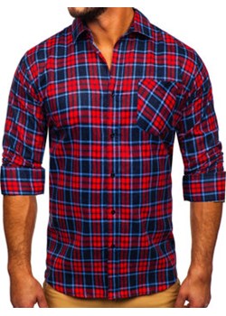 Czerwona koszula męska flanelowa w kratę z długim rękawem Denley F7 ze sklepu Denley w kategorii Koszule męskie - zdjęcie 122315311