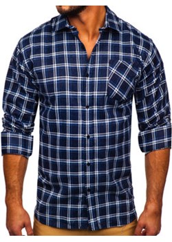 Granatowa koszula męska flanelowa w kratę z długim rękawem Denley F7 ze sklepu Denley w kategorii Koszule męskie - zdjęcie 122315383
