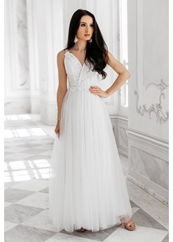Biała sukienka Sukienkimm maxi z dekoltem v na ramiączkach 