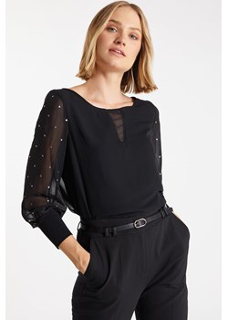 Bluzka damska MONNARI z wiskozy czarna z okrągłym dekoltem z długim rękawem  ze sklepu MONNARI w kategorii Bluzki damskie - zdjęcie 122561652