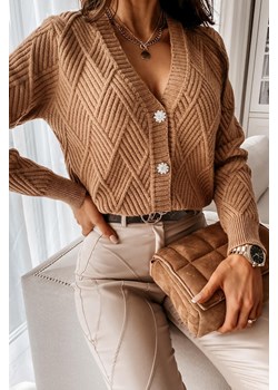 Sweter damski IVET brązowy z dekoltem w serek 