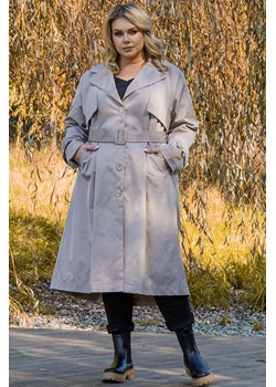 Płaszcz ekskluzywny trencz jesienny rozkloszowany modny MARCYSIA jasny beż ze sklepu karko.pl w kategorii Płaszcze damskie - zdjęcie 123339232