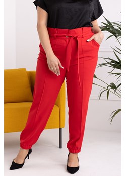 Spodnie z talią paper bag alladynki eleganckie CLOE czerwone PROMOCJA ze sklepu karko.pl w kategorii Spodnie damskie - zdjęcie 123339234