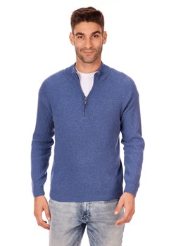 Sweter męski półgolf niebieski zapinany na krótki zamek 80% wełny ze sklepu Lanieri.pl w kategorii Swetry męskie - zdjęcie 123852423
