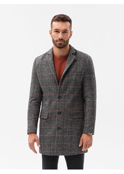 Jednorzędowy płaszcz męski w kratę - czarny V2 C500 ze sklepu ombre w kategorii Płaszcze męskie - zdjęcie 123974512