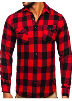 Czarno-czerwona koszula męska flanelowa z długim rękawem Denley 20723 ze sklepu Denley w kategorii Koszule męskie - zdjęcie 124441232